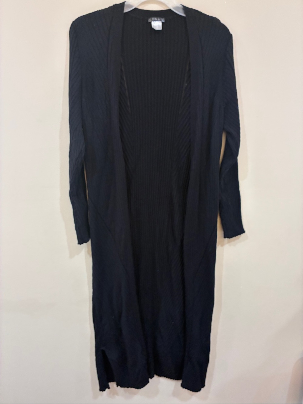 VENUS Long Black Ribbed Open Front Cardigan